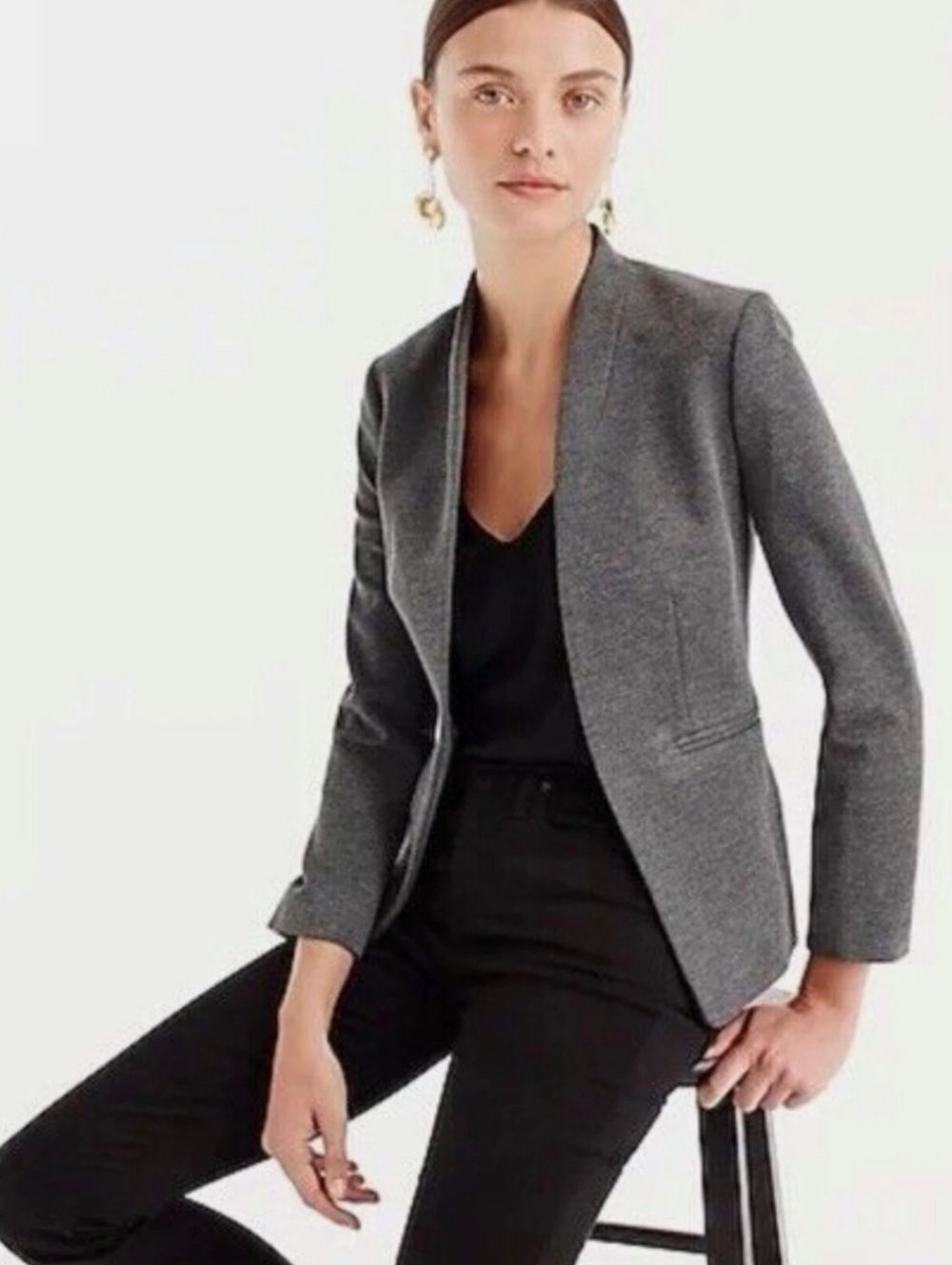 J. Crew Grey Tailored Open Front Blazer Modern Workwear Minimalist Size 8